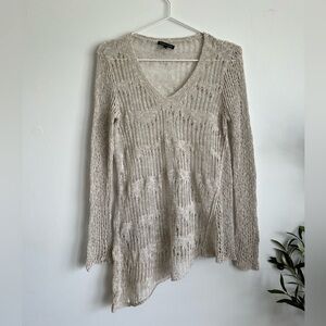 Eileen Fisher - Asymmetrical V-Neck Crochet Top